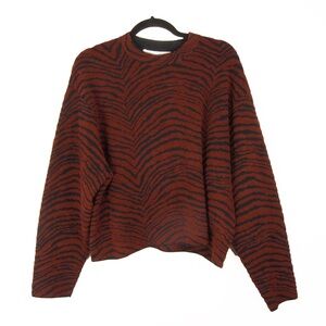 Proenza Schouler Boucle Knit Burnt Red Brown Black Tiger Animal Print Sweater